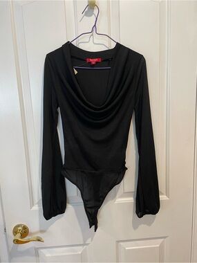 Guess Nwt  Black Drape-Neck Long-Sleeve Bodysuit size XS